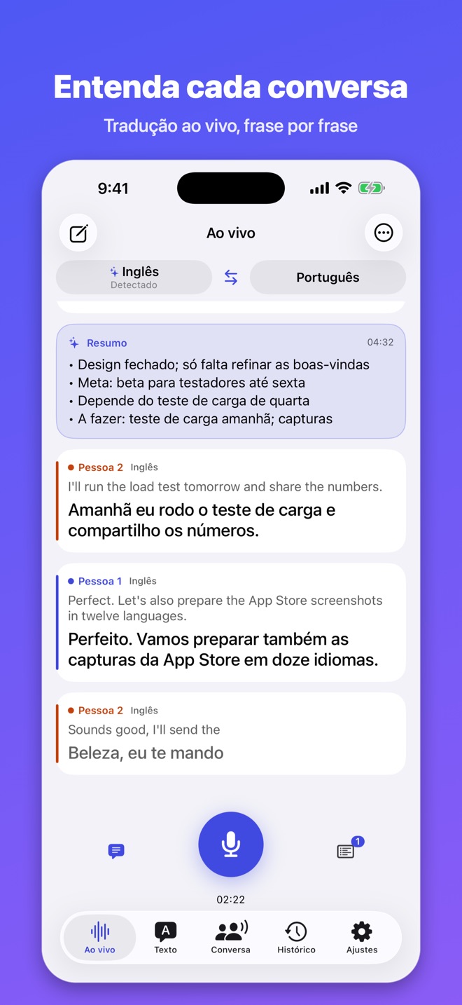 Lingua Live: Traduz e resume